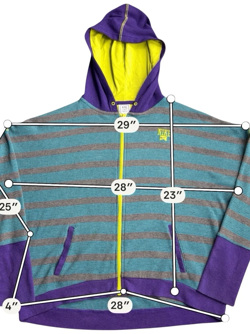 Nike Youth XL Vintage Y2K Waffle Knit Full Zip Hoodie Colorblock Striped 90s